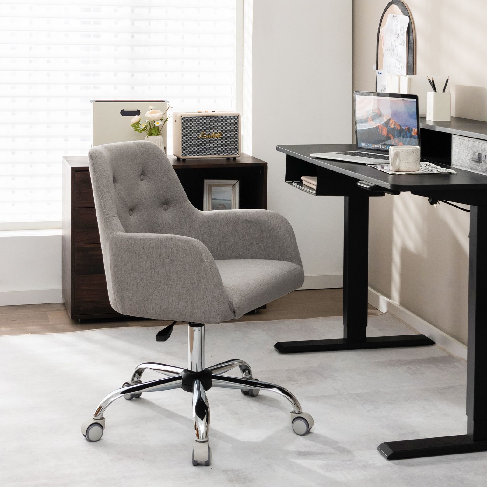Height-adjustable Reception Chair with Rolling Casters for Office